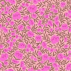 Cute floral pattern in small roses flowers. Small pink flowers. Coral background. Ditsy print. Floral seamless background. Liberty template for fashion prints. Stock pattern.