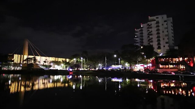 Night time view of the downtown skyline of Villahermosa, Tabasco, Mexico.