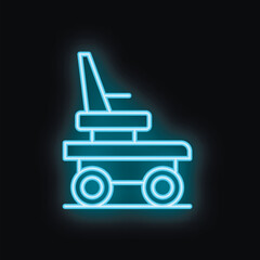 Neon sign representing an electric wheelchair glowing blue, a symbol of accessibility and mobility for people with disabilities