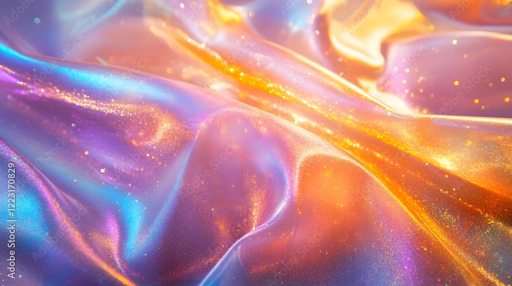 Poster mesmerizing prismatic gradient patterns with shimmering bright and bold tones set against soft vibra