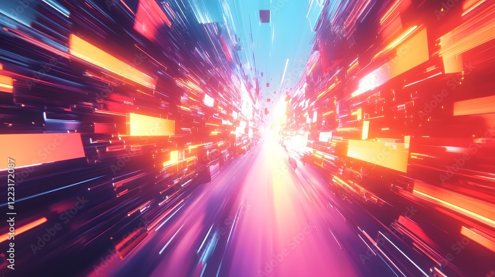 Poster dazzling cosmic lightspeed rays a futuristic abstract digital art masterpiece with vibrant colorful 