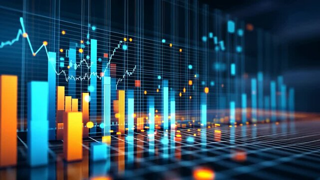 abstract business background, neon light graph with light hologram style, data analysis concept	
