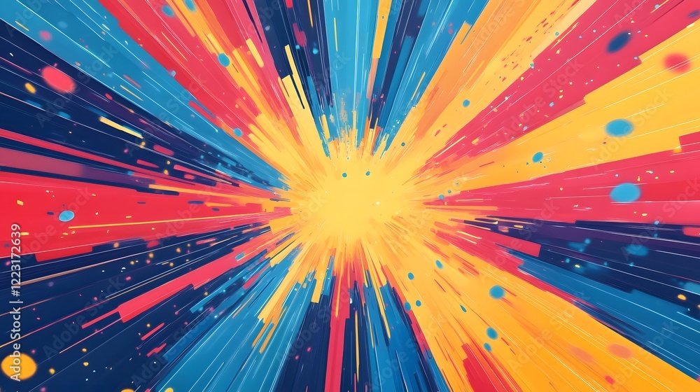 Poster captivating and vibrant abstract design with a dynamic burst of colorful luminous lightspeed rays se