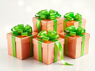 Vibrant Gift Boxes with Green Ribbons - AI Photorealistic Gift Set
