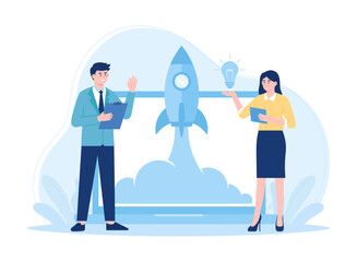 Entrepreneur business launch concept flat illustration