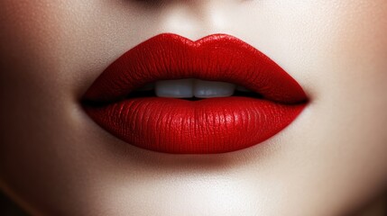 Fototapeta premium Close-up of luscious red lips, showcasing vibrant lipstick and smooth texture.