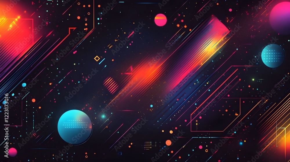 Poster futuristic dynamic glowing patterns with bold luminous gradients colorful electric tones and a shimm