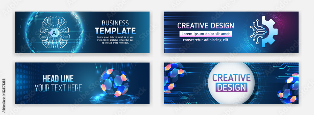Poster sci-fi vector sample concept. high-tech horizontal banner template. modern banner design with techno