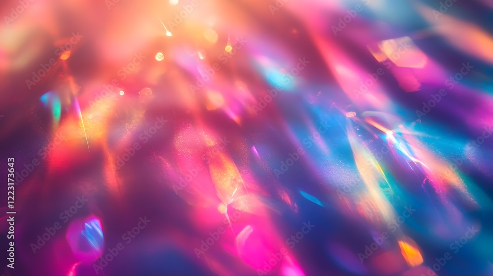 Poster captivating prismatic light displays with a spectrum of vibrant luminous tones and shimmering ethere
