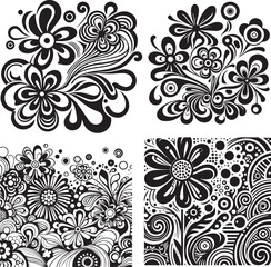 Groovy abstract flower patterns vector illustration