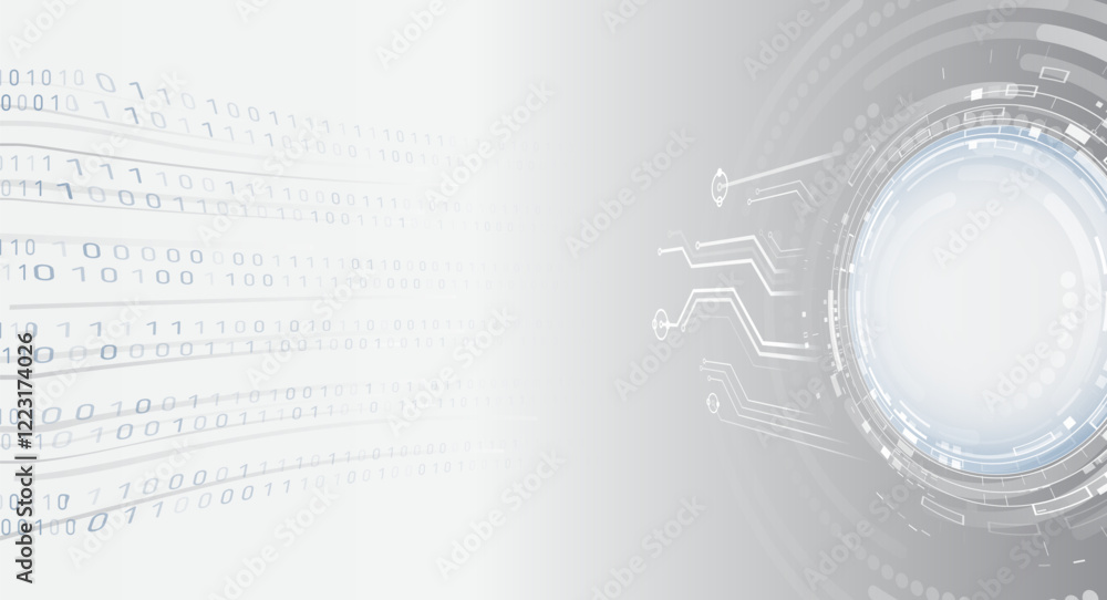Aufkleber Hi-tech vector illustration with various technology elements. Abstract circuit board. Digital internet communication on grey background. Wide Cyber security internet and networking concept.