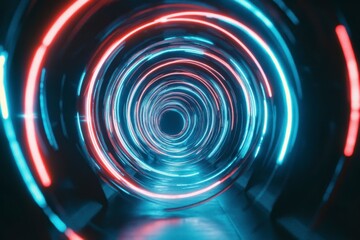 Obraz premium Futuristic Tunnel with Neon Lights in Blue and Red Colors