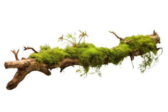 Green moss on a dried branch - Powered by Adobe