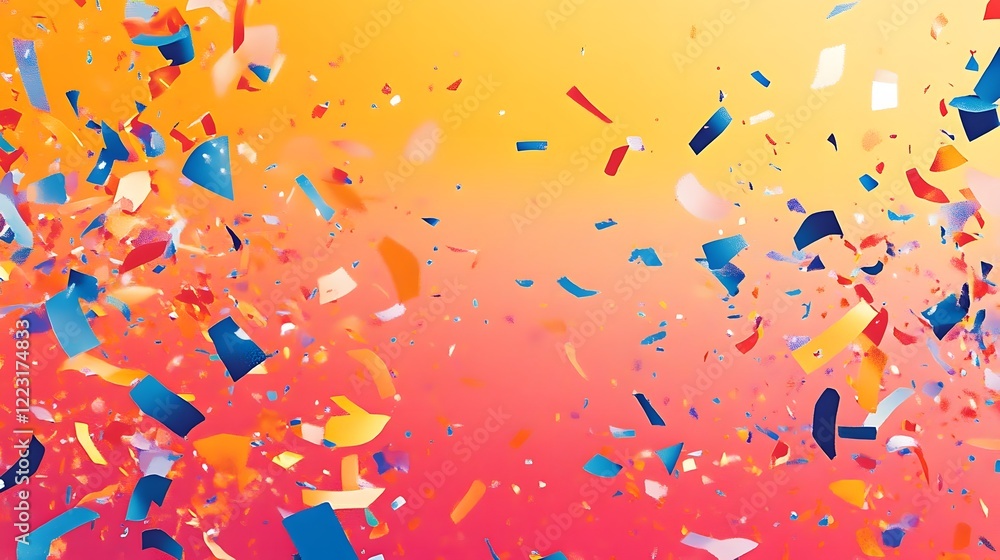 Poster vibrant and dynamic confetti burst featuring bright playful layers of shimmering gradients and a mod