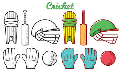 cricket set hand drawn engrave style vector art icon