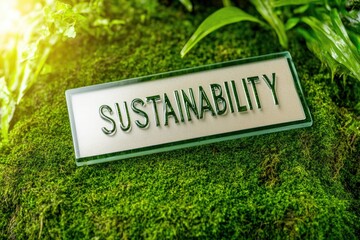 Sign prominently displays sustainability message on lush, green