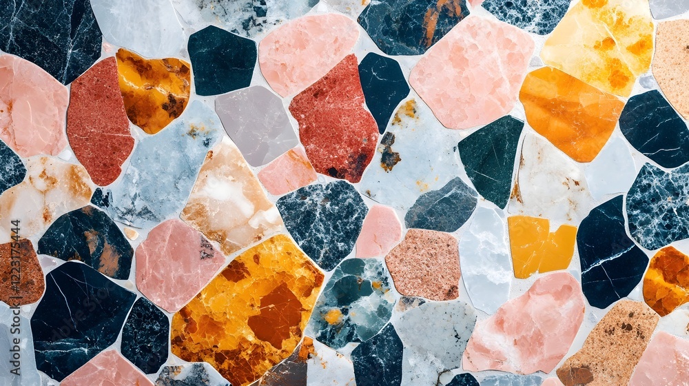 Poster soft and subtle terrazzo composition featuring a blend of colorful tones and bold refined gradients 