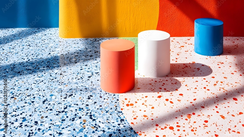 Poster vibrant terrazzo design blending colorful tones soft minimal textures and a refined gradient aesthet