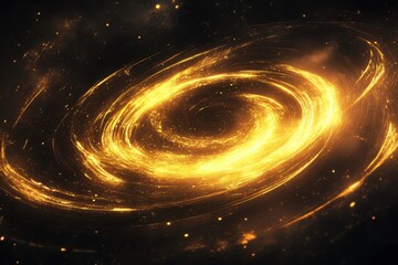 Stunning Golden Galaxy Swirl with Stars and Cosmic Dust Particles