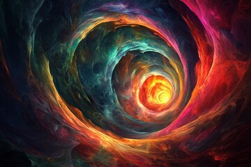 Colorful Abstract Spiral Pattern in Space with Bright Center Glow