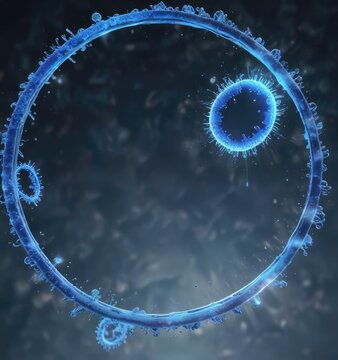 Blue bacteria suspended in the air with a halo effect around them , glow, microbial, tiny creature