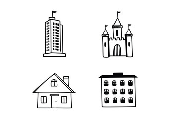 Fototapeta premium Buildings Icons Set - Urban Architecture and Structures Vector Illustrations