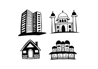 Buildings Icons Set - Urban Architecture and Structures Vector Illustrations