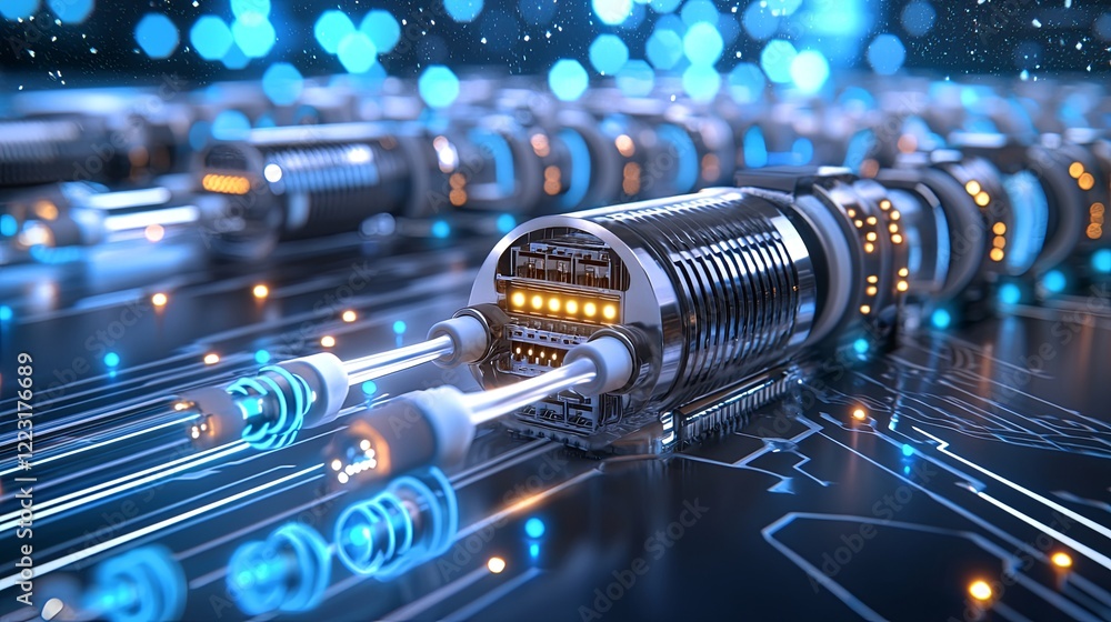 Poster innovative technological advancements in robotics futuristic lab digital art high-tech environment c