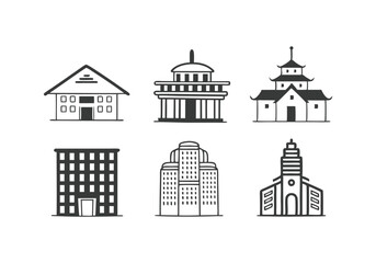 Buildings Icons Set - Urban Architecture and Structures Vector Illustrations