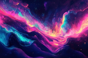 Fototapeta premium Vibrant Abstract Cosmic Landscape with Colorful Swirls and Waves