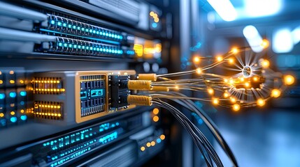 Data center connectivity visualizing high-speed networking technology server room digital content modern environment close-up view future of communication
