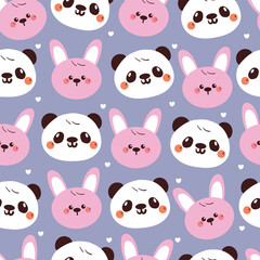 seamless pattern cute cartoon panda and bunny. cute animal drawing for wallpaper, background