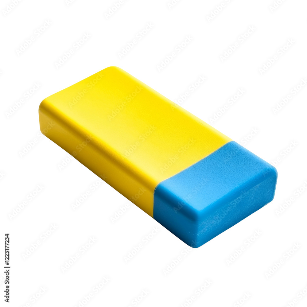 Aufkleber The image shows a small rectangular object with a yellow top and blue bottom, isolated against a black background.