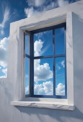 blue window with wispy cirrus clouds drifting by, sky and glass, cloud movement, cloudy view