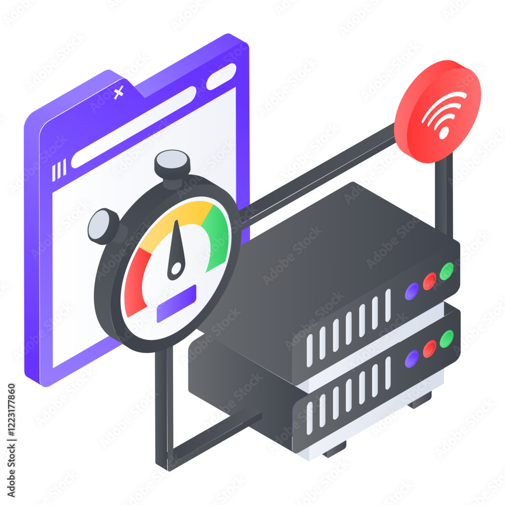 Poster host access control isometric concept, view bandwidth usage vector icon design, web hosting service 
