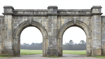 Obraz premium Majestic Stone Archway Gateway to Serene Green Landscape Architectural Detail Double Arch Historic