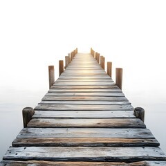 Obraz premium Serene Wooden Pier Extending into Calm Water at Sunrise or Sunset
