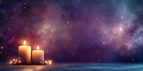 Elegant galaxy background featuring glowing constellations with soft candlelight enhancing a serene atmosphere