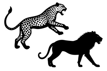 Silhouette of a Lion & Cheetah Vector Illustration - SVG, PNG, EPS, AI, PSD Files
