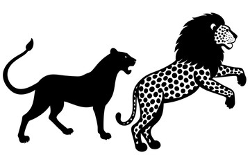 Silhouette of a Lion & Cheetah Vector Illustration - SVG, PNG, EPS, AI, PSD Files