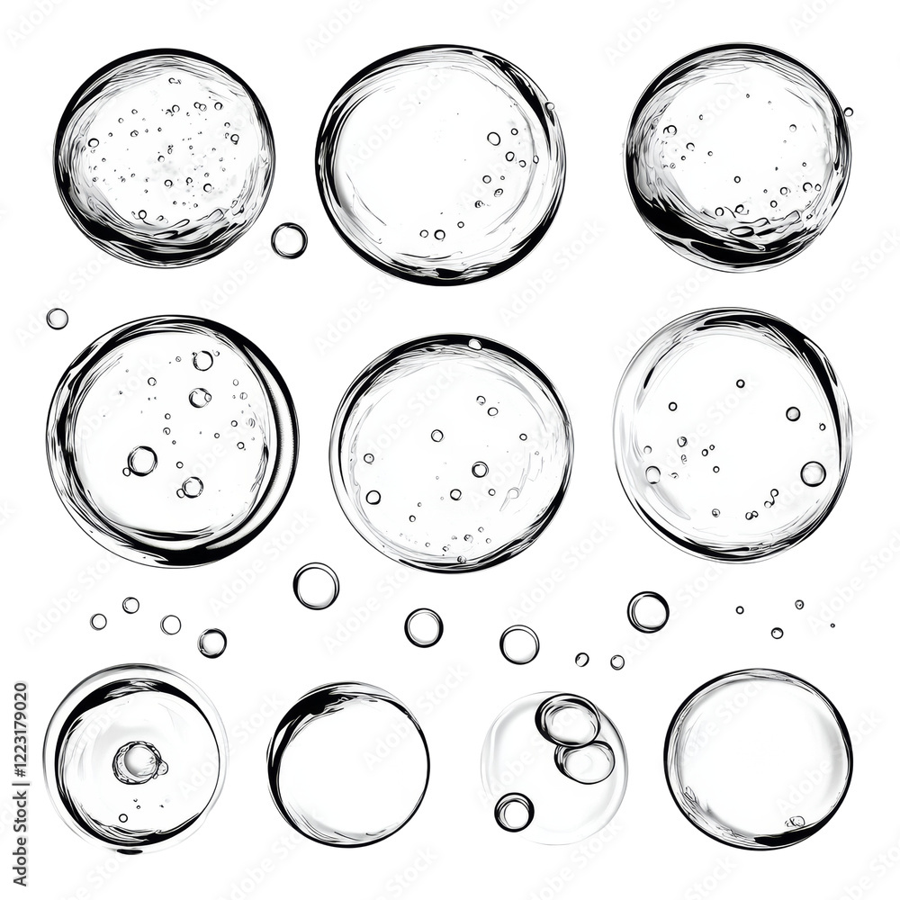 Poster the image shows multiple transparent gel bubbles of varying sizes containing small air pockets again