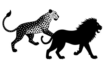 Silhouette of a Lion & Cheetah Vector Illustration - SVG, PNG, EPS, AI, PSD Files