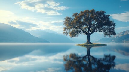 Solitude's Embrace: A Serene Lake and Majestic Mountain Landscape