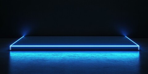 A sleek, illuminated platform with a blue neon outline against a dark background, ideal for showcasing products, events, or digital content.