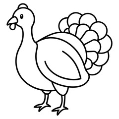 Cute Silhouette of a Turkey line art vector cartoon illustration
