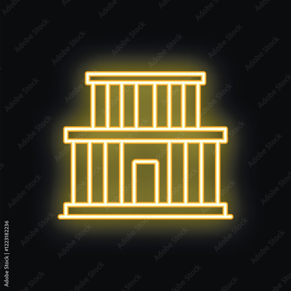 Poster glowing neon line building with columns icon isolated on black background vector illustration