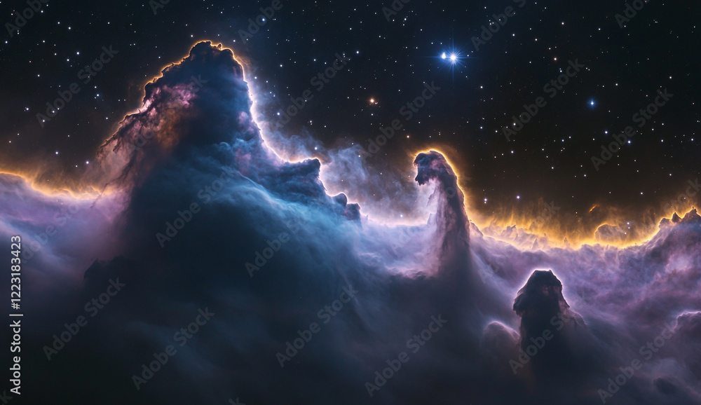 Wall mural a nebula of dark purple and blue, with a light cloud in the center. the background is black space fi