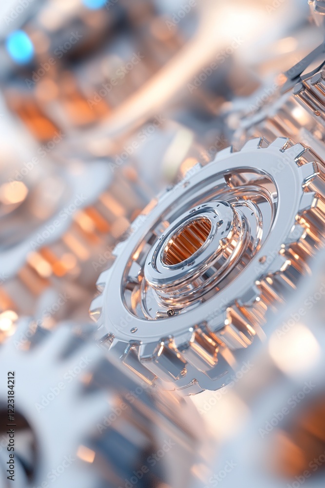 Aufkleber intricate, interconnected metallic gears and robotic mechanisms create a dynamic abstract compositio