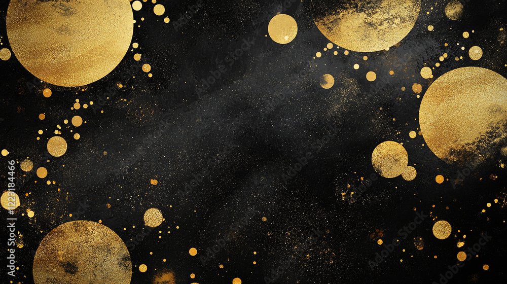 Poster abstract golden spheres on a dark background create a celestial atmosphere