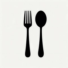 A simple illustration shows a black fork and spoon, sidebyside. The design is minimalistic, perfect for restaurant menus or websites.